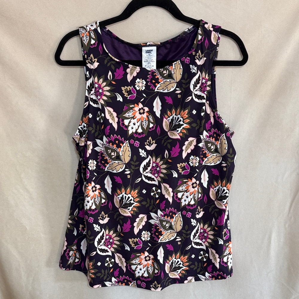 Lands' End Floral Tankini Top in Black, Purple, Tan, White, Orange